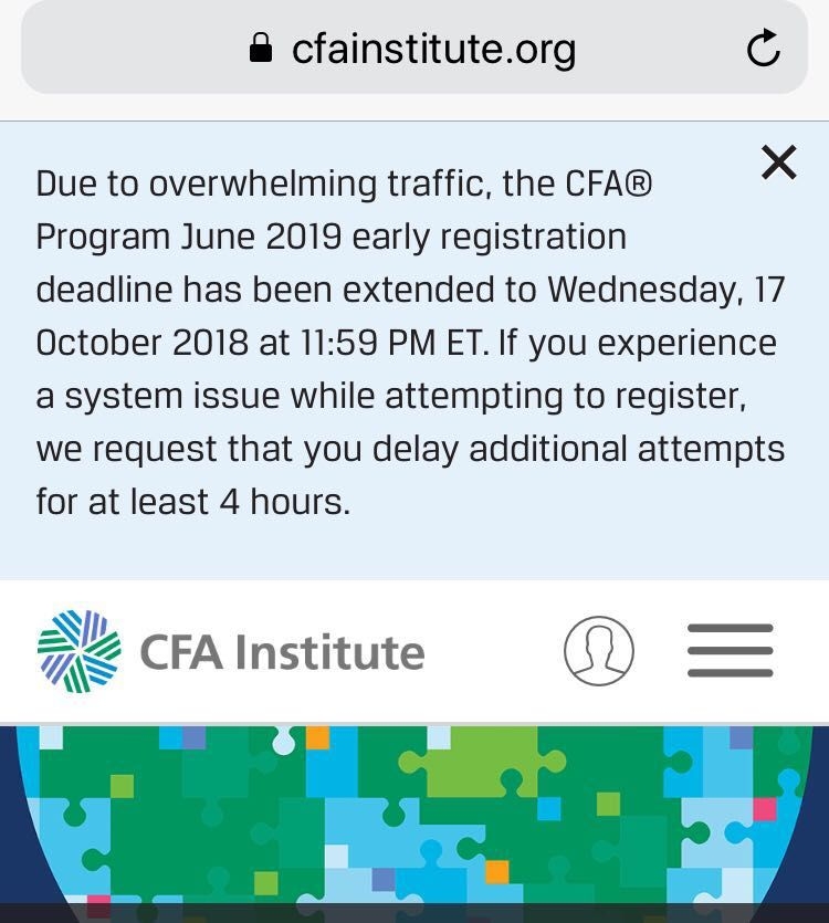 2019年6月CFA报名一阶段延长至10月17日截止！